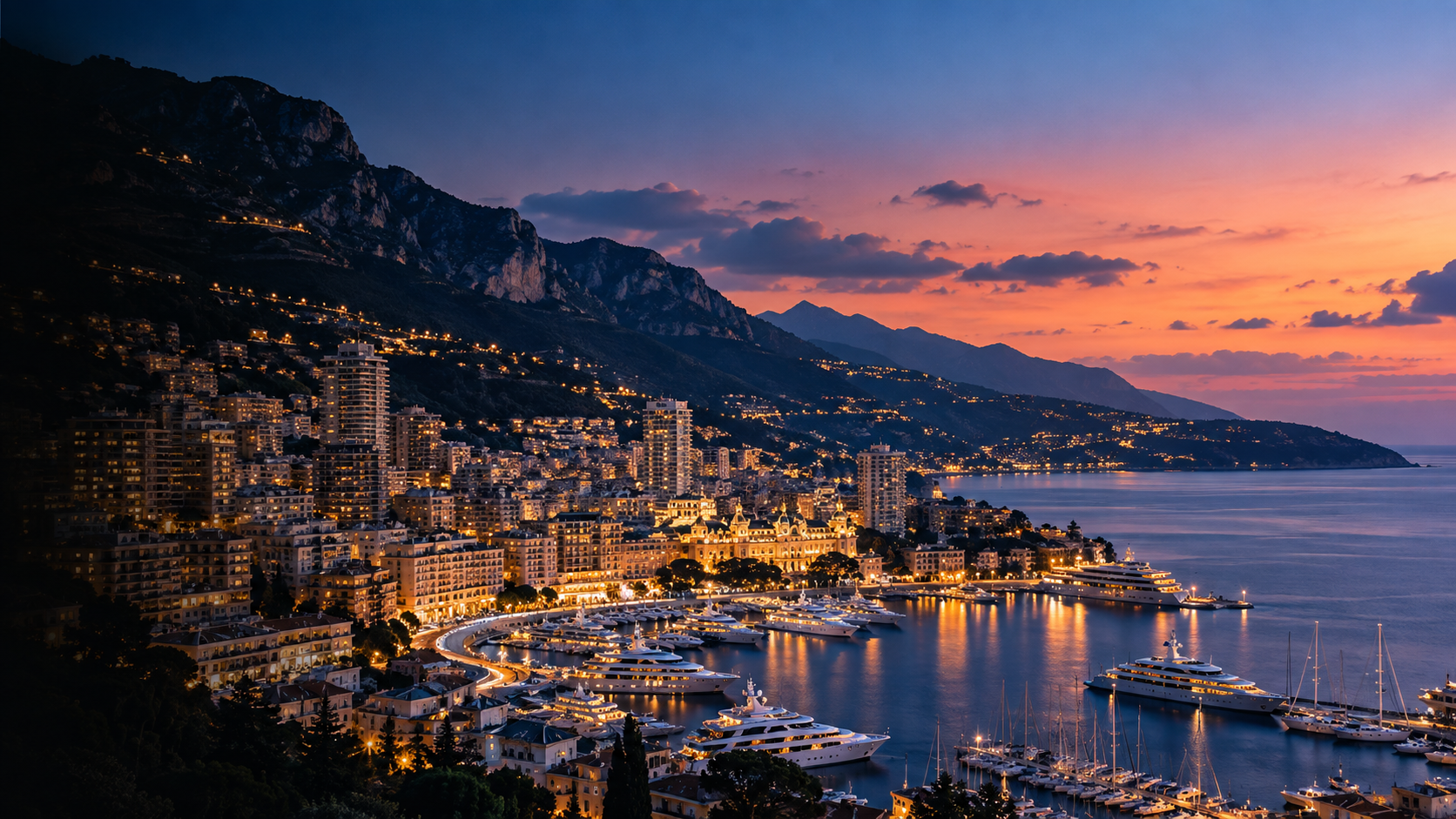 Monaco harbour at dusk